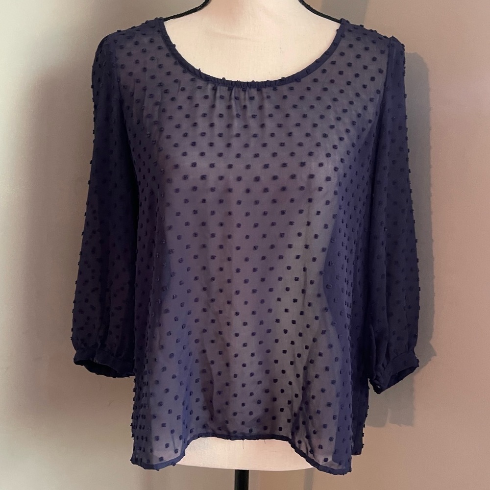 Pins and Needles | Sheer Navy Textured Blouse | Medium